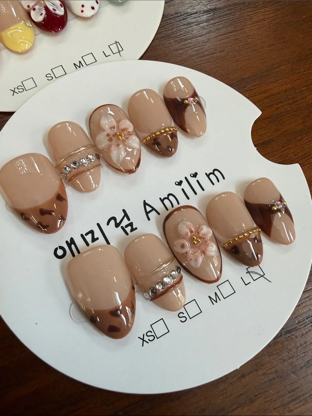 Neutral Floral 3D Press-On Nail Set - bundle of two! Short almond style - Large